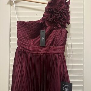Radiant affair plum purple satin pleated one shoulder maxi dress
